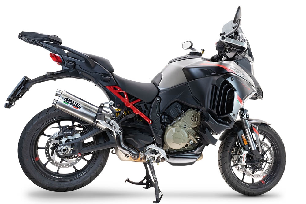 Exhaust compatible with Ducati Multistrada V4 Rally 2023-2024, Dual Inox, Homologated legal slip-on exhaust including removable db killer and link pipe 