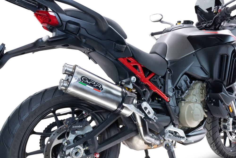 Exhaust compatible with Ducati Multistrada V4 Rally 2023-2024, Dual Inox, Homologated legal slip-on exhaust including removable db killer and link pipe 