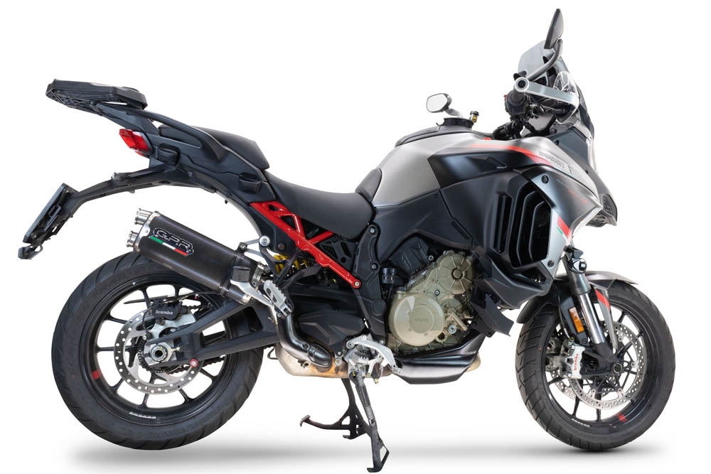 Exhaust compatible with Ducati Multistrada V4 Rally 2023-2024, Dual Poppy, Homologated legal slip-on exhaust including removable db killer and link pipe 