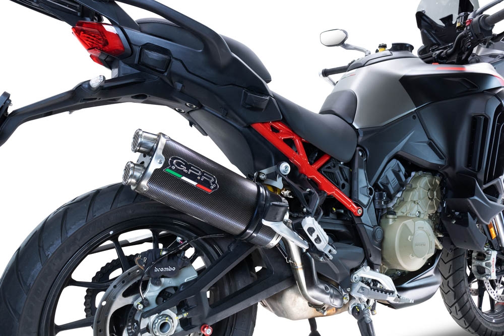Exhaust compatible with Ducati Multistrada V4 Rally 2023-2024, Dual Poppy, Homologated legal slip-on exhaust including removable db killer and link pipe 