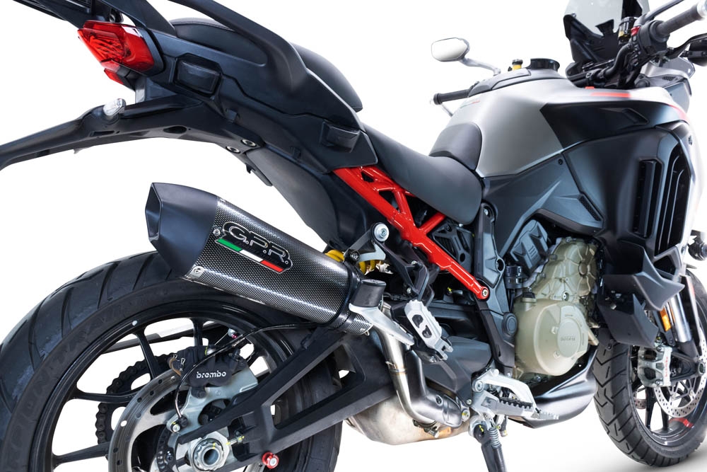 Exhaust compatible with Ducati Multistrada V4 - S 2022-2024, GP Evo4 Poppy, Homologated legal slip-on exhaust including removable db killer and link pipe 