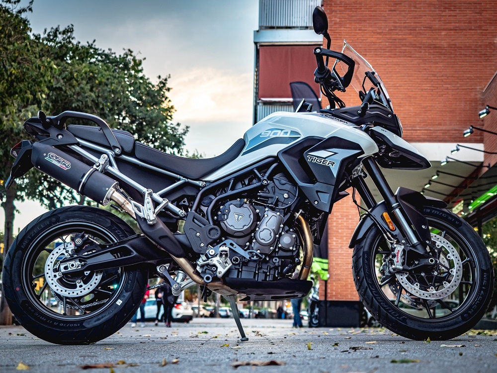 Exhaust compatible with Triumph Tiger 900 2020-2023, Furore Evo4 Nero, Homologated legal slip-on exhaust including removable db killer and link pipe 