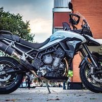 Exhaust compatible with Triumph Tiger 900 2020-2023, Furore Evo4 Nero, Homologated legal slip-on exhaust including removable db killer and link pipe 