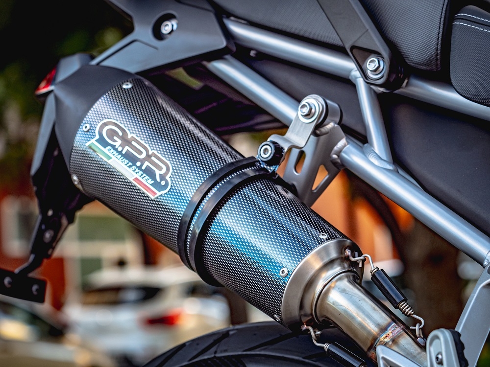Exhaust compatible with Triumph Tiger 850 2020-2024, GP Evo4 Poppy, Homologated legal slip-on exhaust including removable db killer and link pipe 