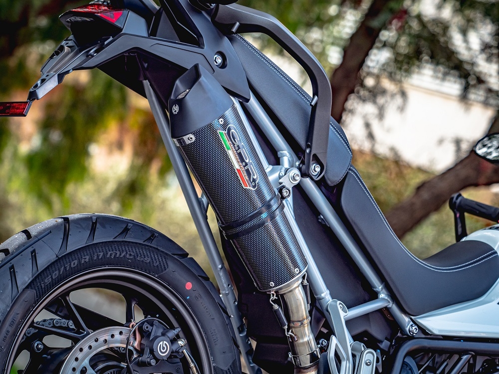 Exhaust compatible with Triumph Tiger 850 2020-2024, GP Evo4 Poppy, Homologated legal slip-on exhaust including removable db killer and link pipe 