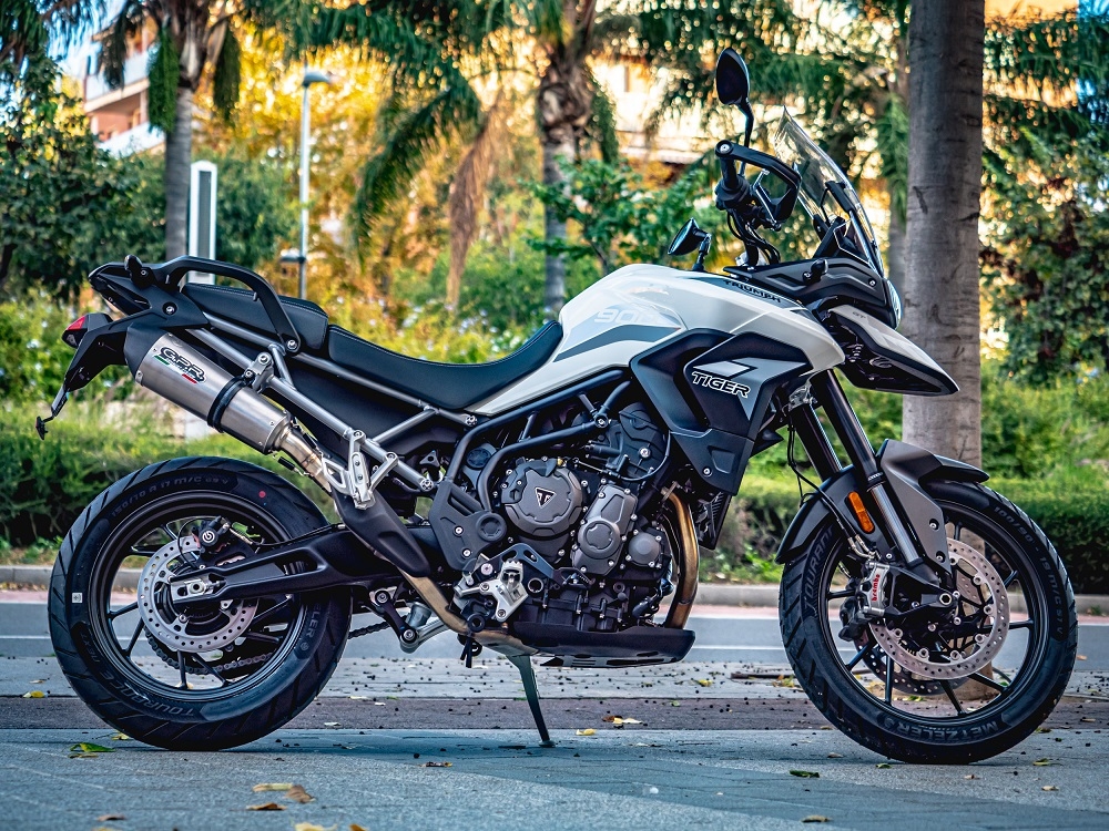 Exhaust compatible with Triumph Tiger 900 2020-2023, GP Evo4 Titanium, Homologated legal slip-on exhaust including removable db killer and link pipe 