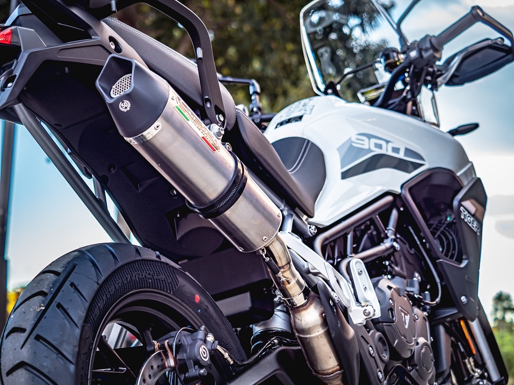Exhaust compatible with Triumph Tiger 900 2020-2023, GP Evo4 Titanium, Homologated legal slip-on exhaust including removable db killer and link pipe 
