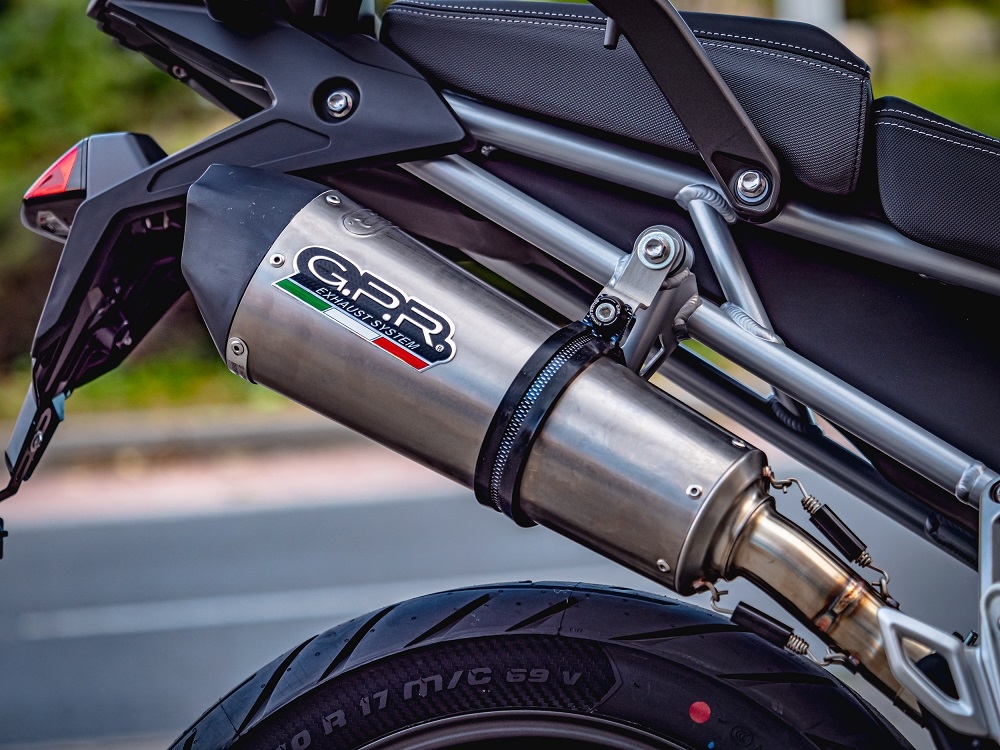 Exhaust compatible with Triumph Tiger 850 2020-2024, GP Evo4 Titanium, Homologated legal slip-on exhaust including removable db killer and link pipe 