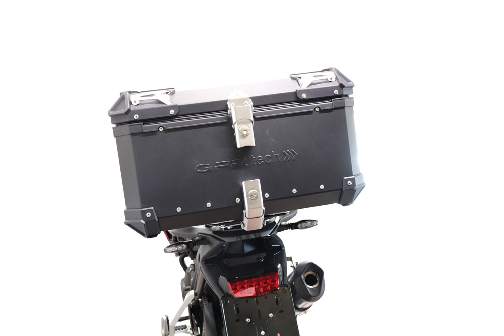 Top case GPR TECH compatible with  Triumph Tiger 900 2020/2023 e5 GPR TECH Top case in aluminum, black color with specific plate included Capacity 55 LT.