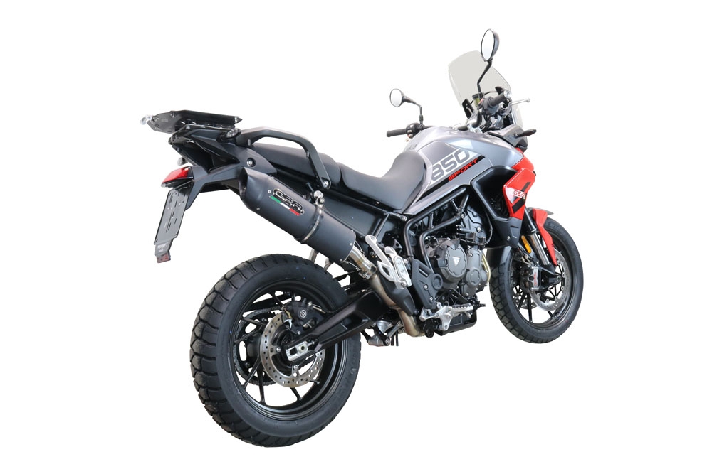 Exhaust compatible with Triumph Tiger 850 2020-2024, Furore Evo4 Nero, Homologated legal slip-on exhaust including removable db killer and link pipe 