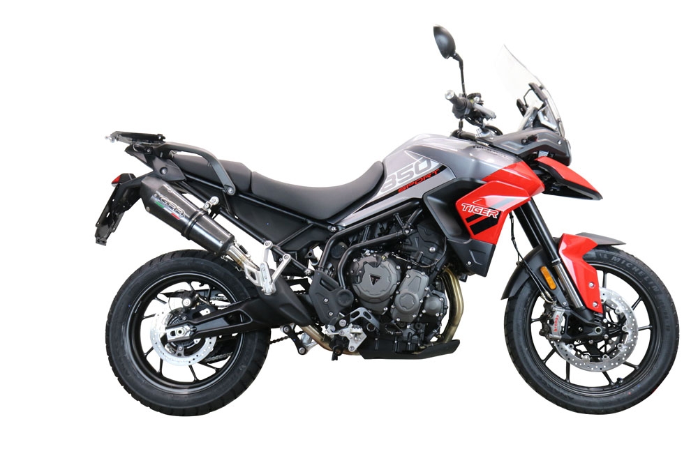 Exhaust compatible with Triumph Tiger 850 2020-2024, GP Evo4 Poppy, Homologated legal slip-on exhaust including removable db killer and link pipe 