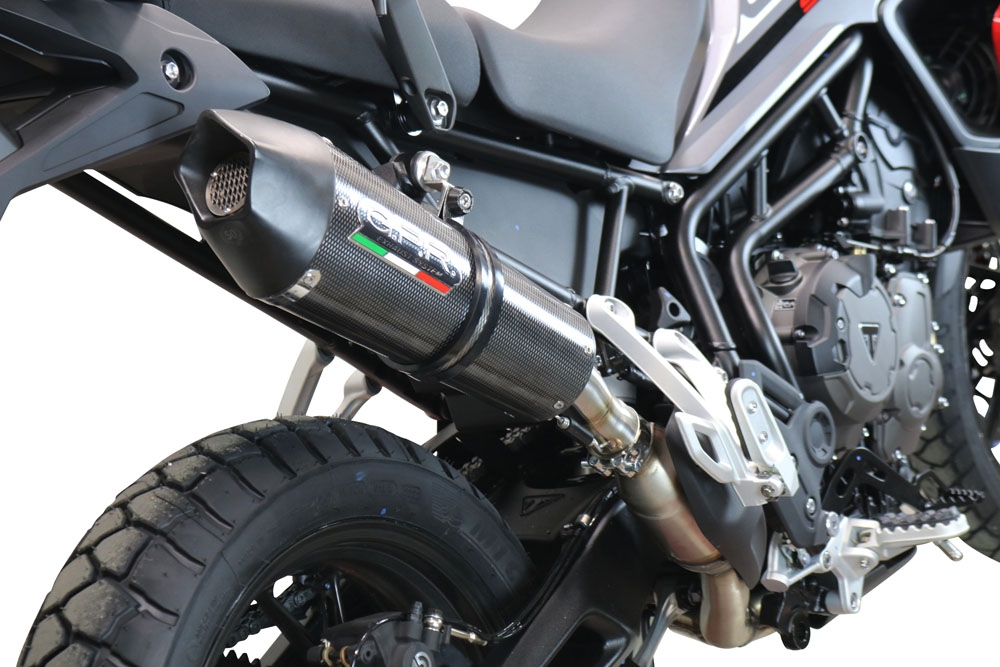 Exhaust compatible with Triumph Tiger 850 2020-2024, GP Evo4 Poppy, Homologated legal slip-on exhaust including removable db killer and link pipe 