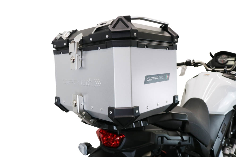 Top case GPR TECH compatible with  Suzuki V-Strom Dl 1000 2017/2019 e4 GPR TECH Top case in aluminum, silver color with specific plate included Capacity 35 LT.