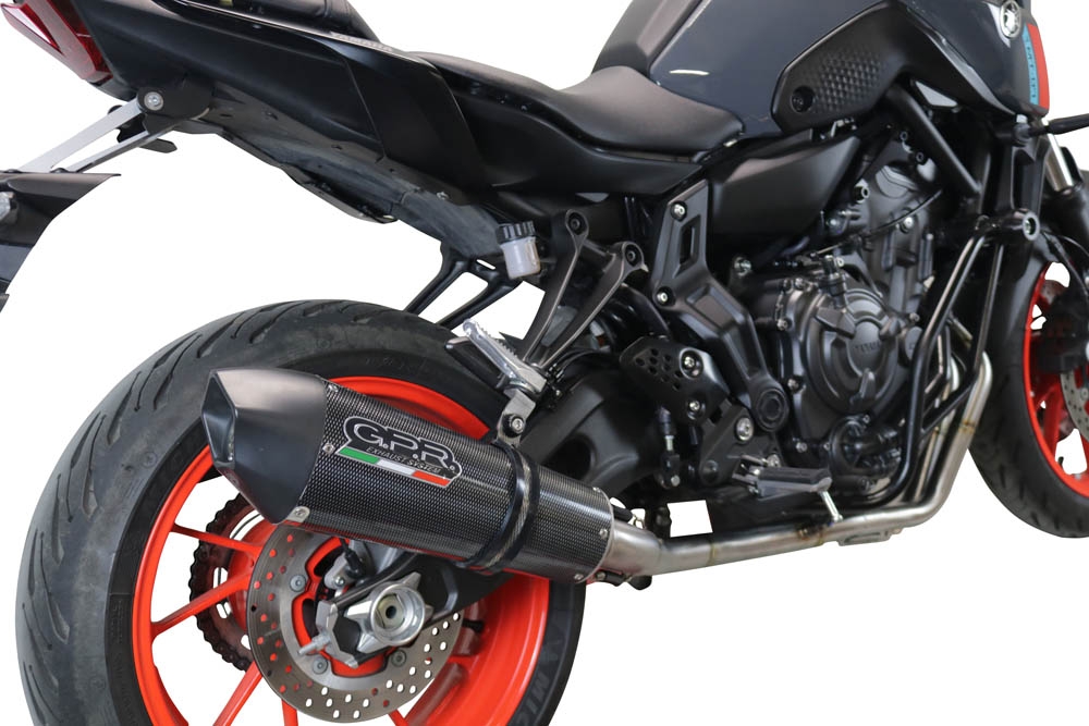 Exhaust compatible with Yamaha Mt-07 2021-2024, GP Evo4 Poppy, Homologated legal full system exhaust, including removable db killer and catalyst 