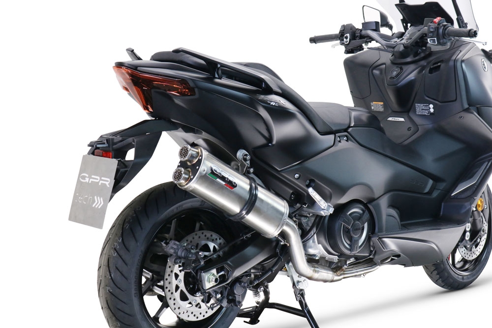 Exhaust compatible with Yamaha T-Max 560 2022-2024, Dual Inox, Homologated legal full system exhaust, including removable db killer and catalyst 