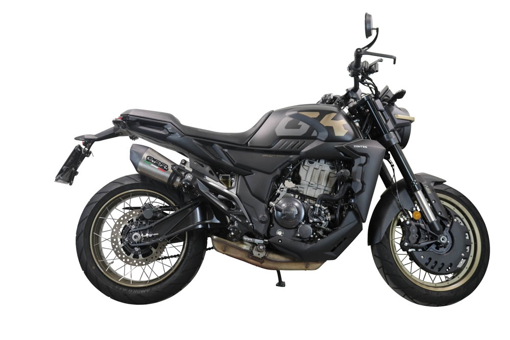 Exhaust compatible with Zontes 350 T1 ADV 2022-2024, GP Evo4 Titanium, Homologated legal slip-on exhaust including removable db killer and link pipe 