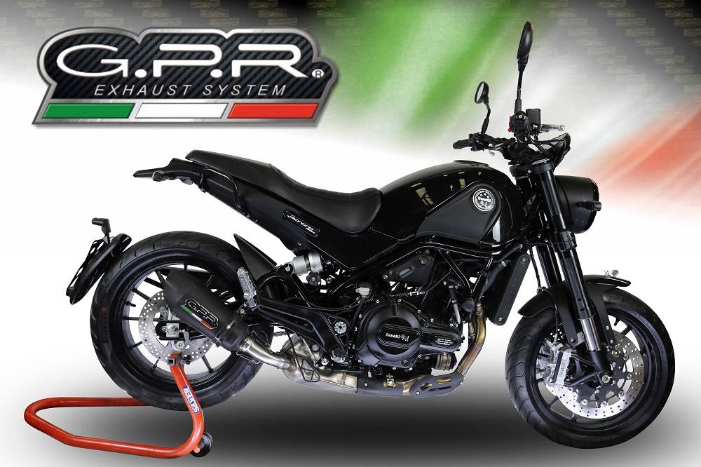 Exhaust compatible with Benelli Leoncino 500 Trail 2017-2024, Gpe Ann. Black titanium, Homologated legal slip-on exhaust including removable db killer and link pipe 