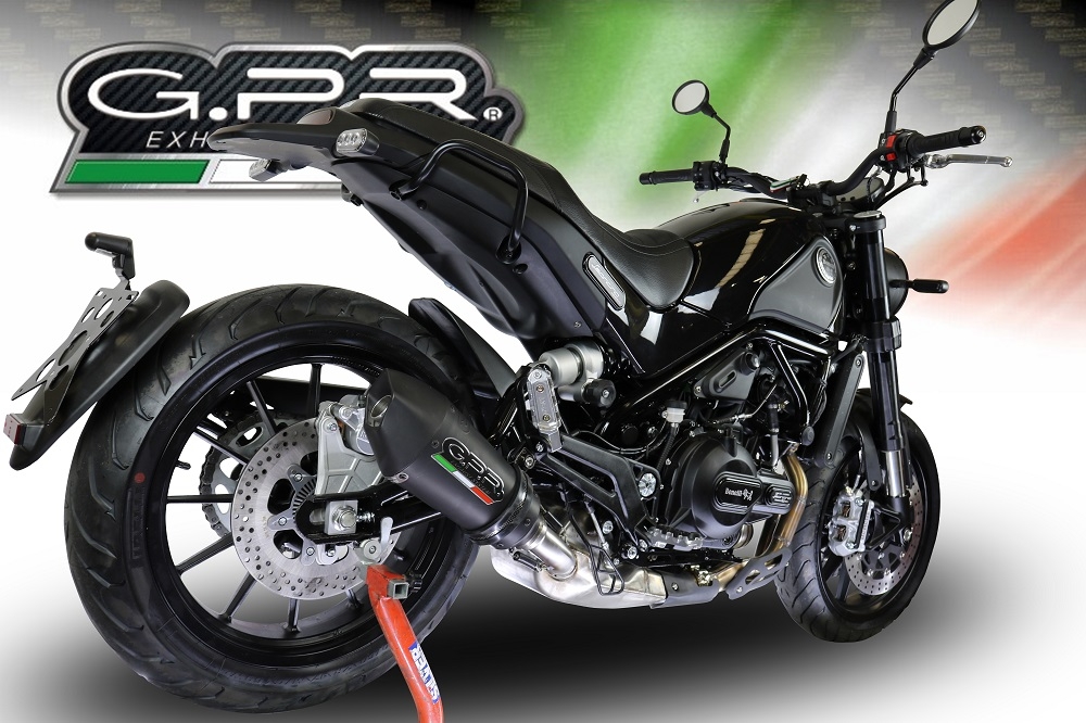 Exhaust compatible with Benelli Leoncino 500 Trail 2017-2024, Gpe Ann. Black titanium, Homologated legal slip-on exhaust including removable db killer and link pipe 