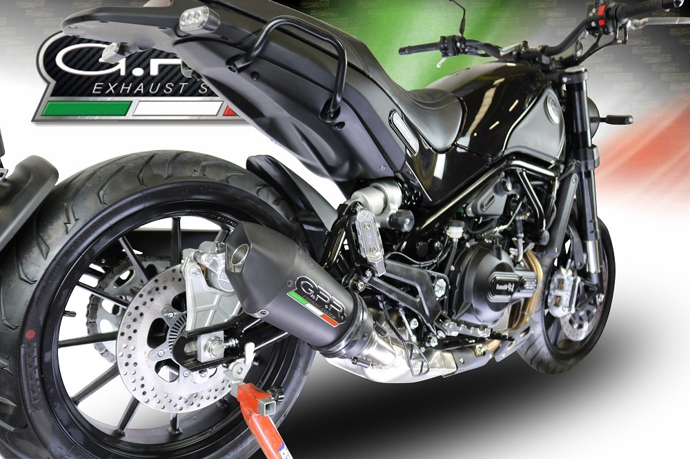 Exhaust compatible with Benelli Leoncino 500 Trail 2017-2024, Gpe Ann. Black titanium, Homologated legal slip-on exhaust including removable db killer and link pipe 