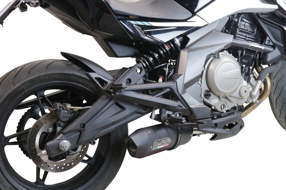 GPR exhaust compatible with  Cf Moto 650 Nk 2021-2024, Furore Nero, Racing slip-on exhaust, including link pipe and removable db killer 