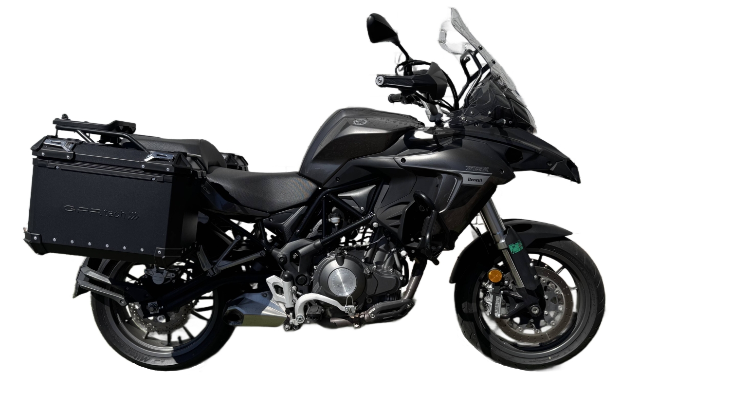 GPR TECH compatible with  Benelli Trk 502 2021/2024 e5 GPR TECH Pair of side cases aluminum made, black color with specific pannier holder Capacity 38 LT. + 38 LT.