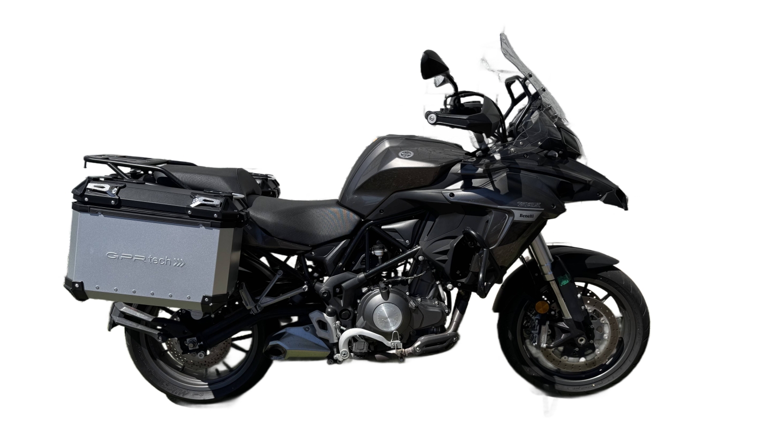 GPR TECH compatible with  Benelli Trk 502 2021/2024 e5 GPR TECH Pair of side cases aluminum made, silver color with specific pannier holder Capacity 38 LT. + 38 LT.