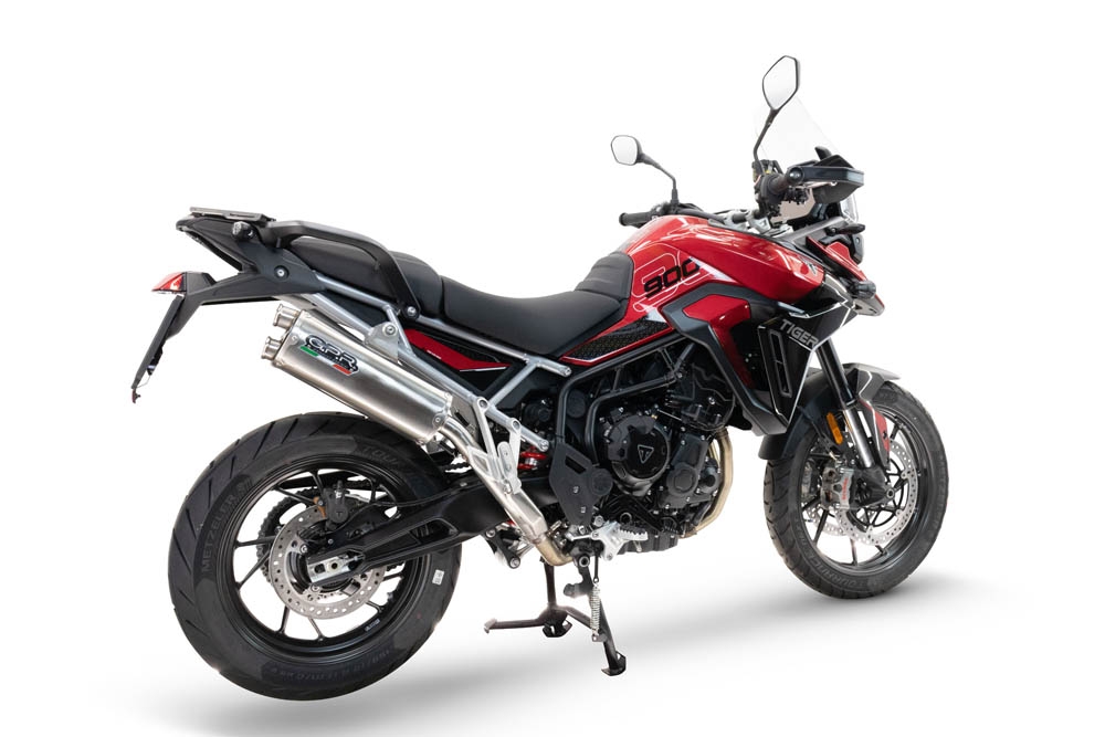 Exhaust compatible with Triumph Tiger 900 GT / Pro / Rally Pro 2024-2025, Dual Inox, Homologated legal slip-on exhaust including removable db killer and link pipe 