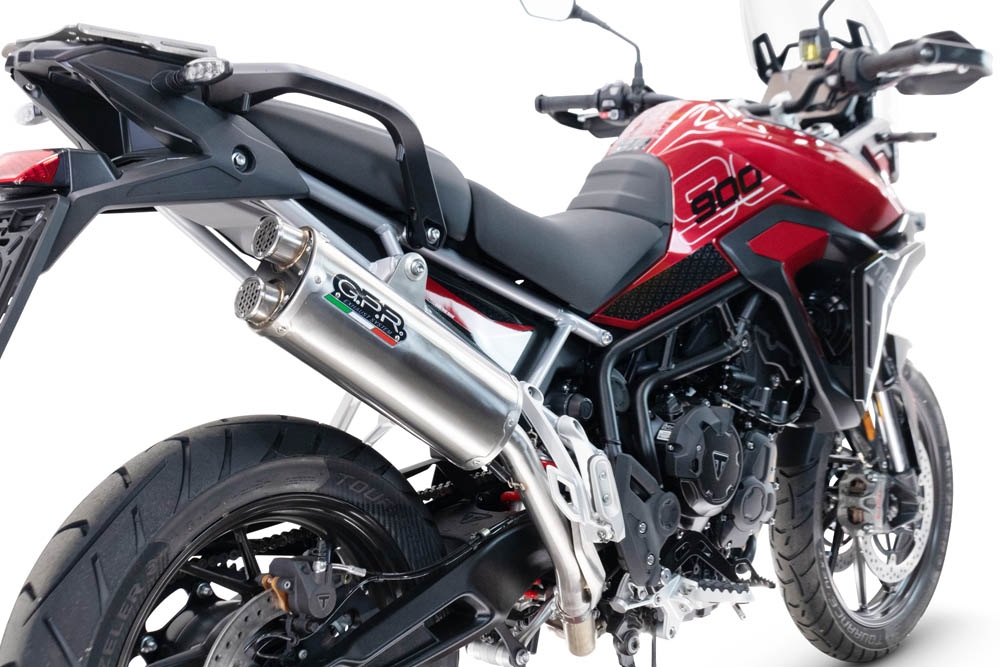 Exhaust compatible with Triumph Tiger 900 GT / Pro / Rally Pro 2024-2025, Dual Inox, Homologated legal slip-on exhaust including removable db killer and link pipe 