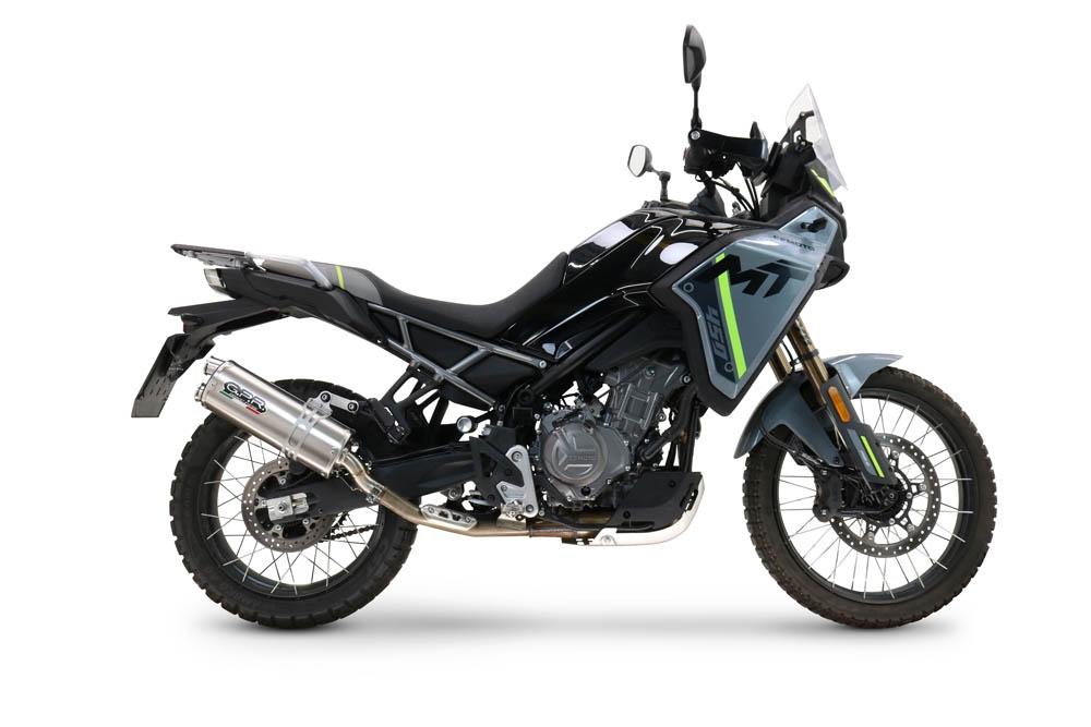 GPR exhaust compatible with  Cf Moto 450 MT 2024-2025, Dual Inox, Racing slip-on exhausts including link pipe and removable db killer 