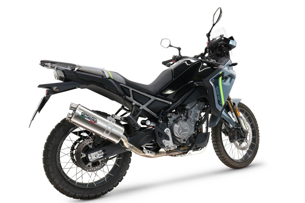 GPR exhaust compatible with  Cf Moto 450 MT 2024-2025, Dual Inox, Racing slip-on exhausts including link pipe and removable db killer 