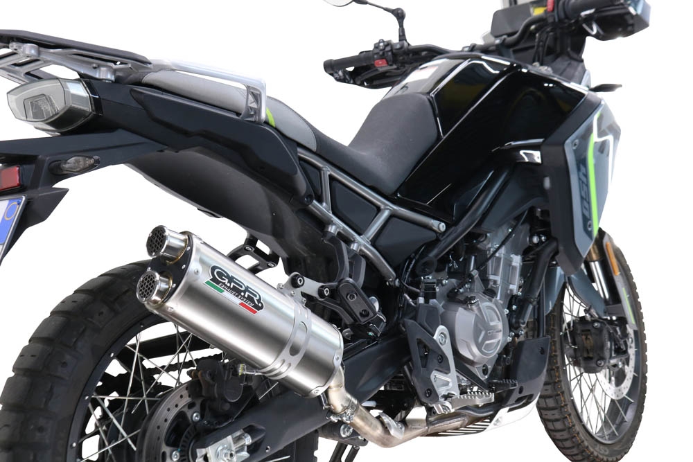 GPR exhaust compatible with  Cf Moto 450 MT 2024-2025, Dual Inox, Racing slip-on exhausts including link pipe and removable db killer 