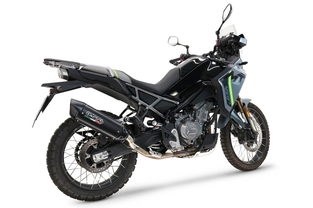 GPR exhaust compatible with  Cf Moto 450 MT 2024-2025, Furore-X Titanio Nero, Homologated legal slip-on exhaust including removable db killer and link pipe 