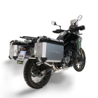 GPR TECH compatible with  Cf Moto 450MT 2023/2025 Euro5 Plus GPR TECH Pair of side cases aluminum made with contoured right side, silver color with specific pannier holder Capacity 38 LT. + 32 LT.