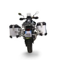 GPR TECH compatible with  Cf Moto 450MT 2023/2025 Euro5 Plus GPR TECH Pair of side cases aluminum made with contoured right side, silver color with specific pannier holder Capacity 38 LT. + 32 LT.