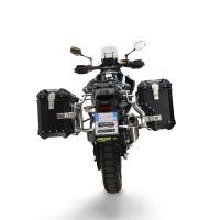 GPR TECH compatible with  Cf Moto 800 Mt Touring 2025/2026 e5 plus GPR TECH Pair of side cases aluminum made with contoured right side, black color with specific pannier holder Capacity 38 LT. + 32 LT.