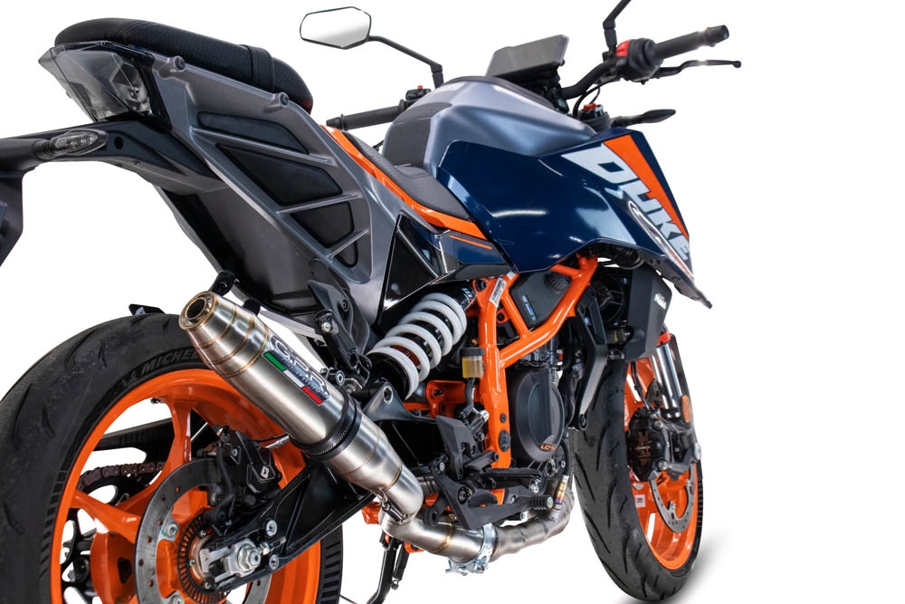 Exhaust compatible with Ktm Duke 390 2024-2025, Deeptone Inox, Homologated legal slip-on exhaust including removable db killer and link pipe 