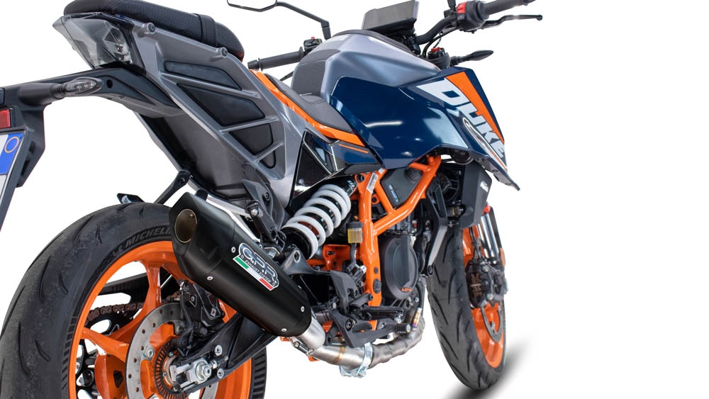 Exhaust compatible with Ktm Duke 200 2024-2025, GP-Revo Black Titanium, Homologated legal slip-on exhaust including removable db killer and link pipe 