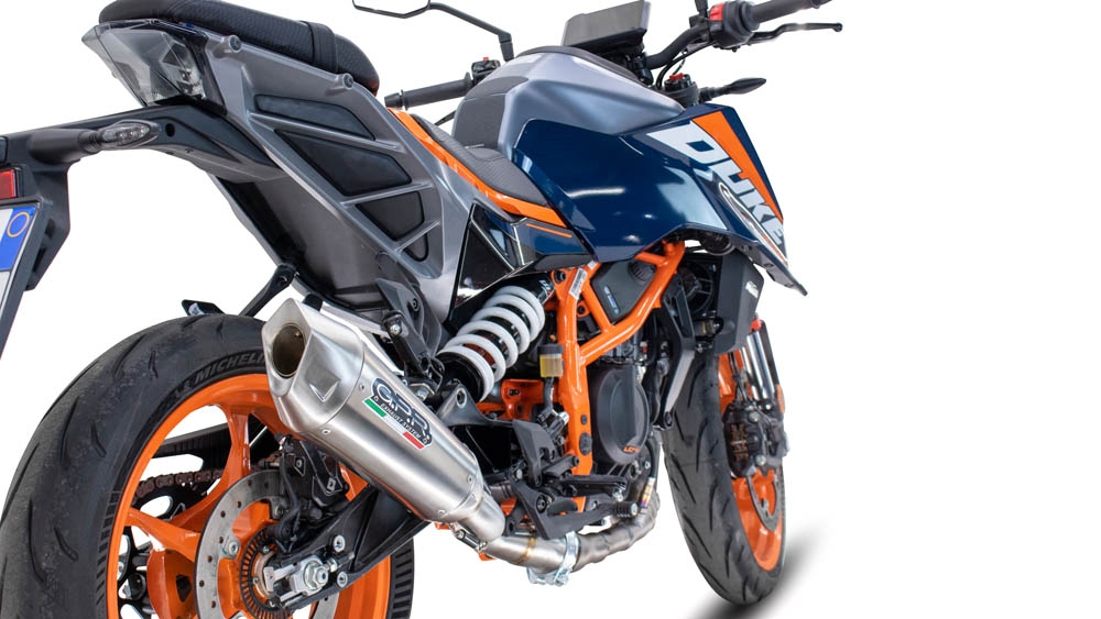 Exhaust compatible with Ktm Duke 125 2024-2025, GP-Revo Titanium, Homologated legal slip-on exhaust including removable db killer and link pipe 