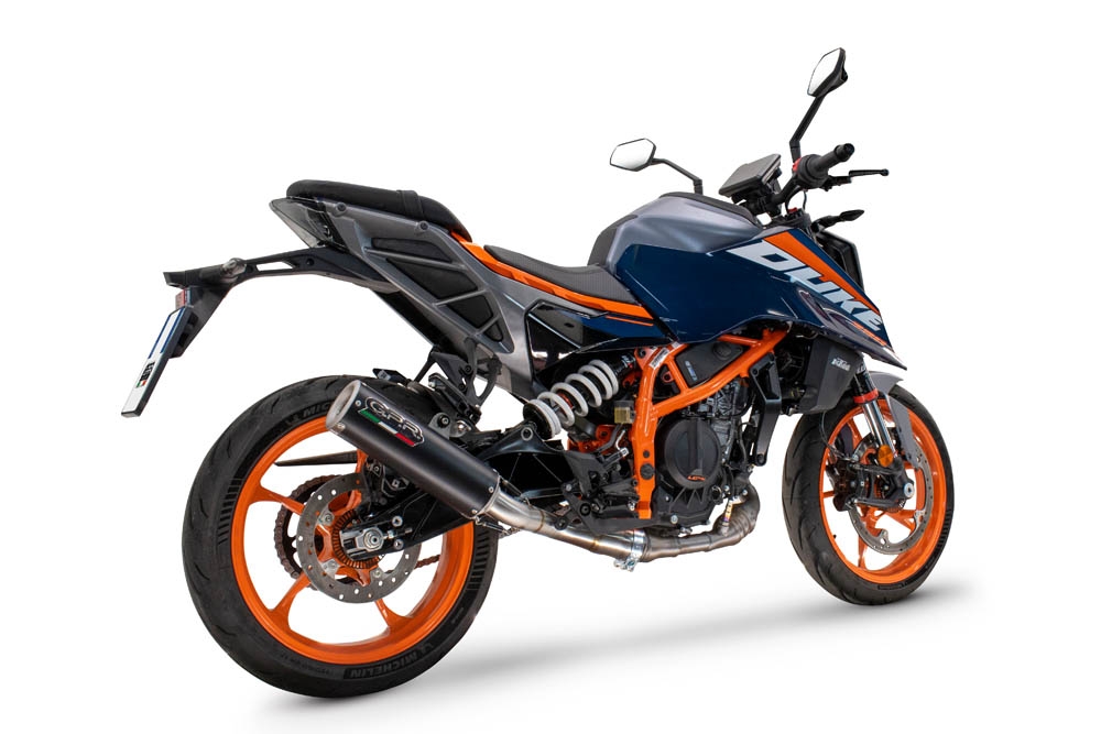 Exhaust compatible with Ktm Duke 390 2024-2025, M3 Black Titanium, Homologated legal slip-on exhaust including removable db killer and link pipe 