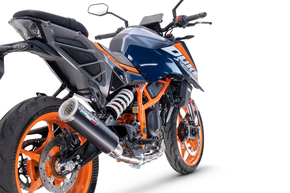 Exhaust compatible with Ktm Duke 390 2024-2025, M3 Black Titanium, Homologated legal slip-on exhaust including removable db killer and link pipe 