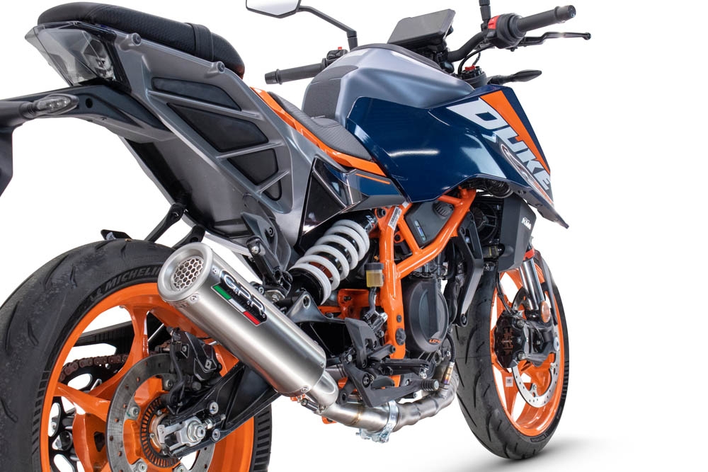 Exhaust compatible with Ktm Duke 250 2024-2025, M3 Inox , Homologated legal slip-on exhaust including removable db killer and link pipe 