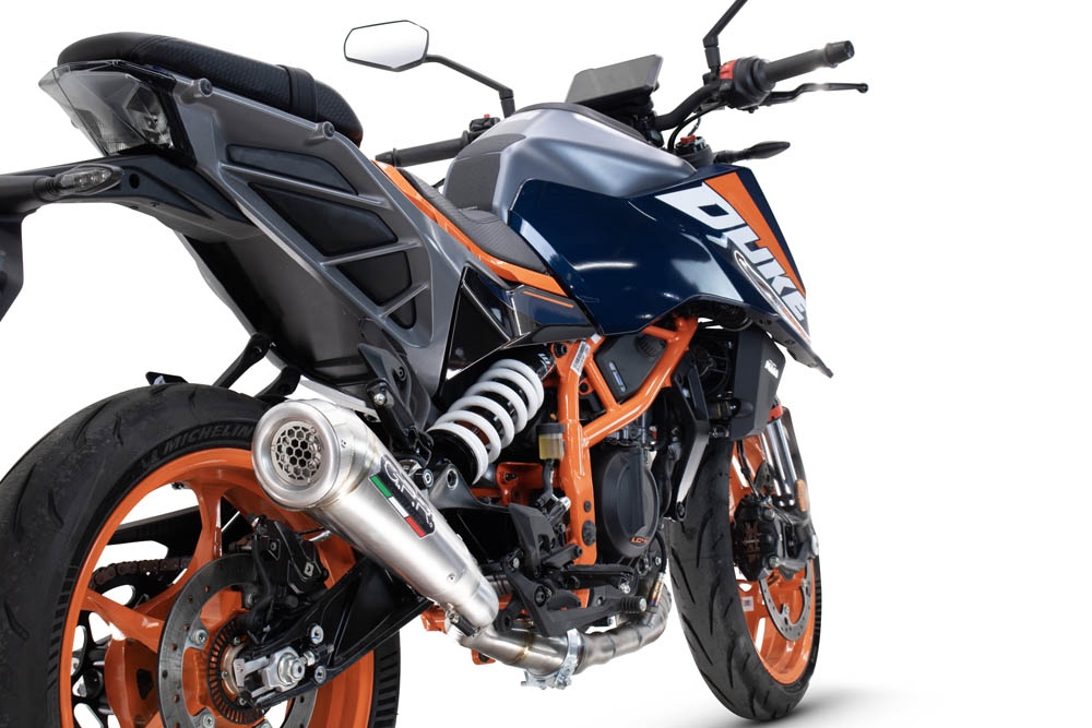 Exhaust compatible with Ktm Duke 390 2024-2025, Powercone Evo, Homologated legal slip-on exhaust including removable db killer and link pipe 