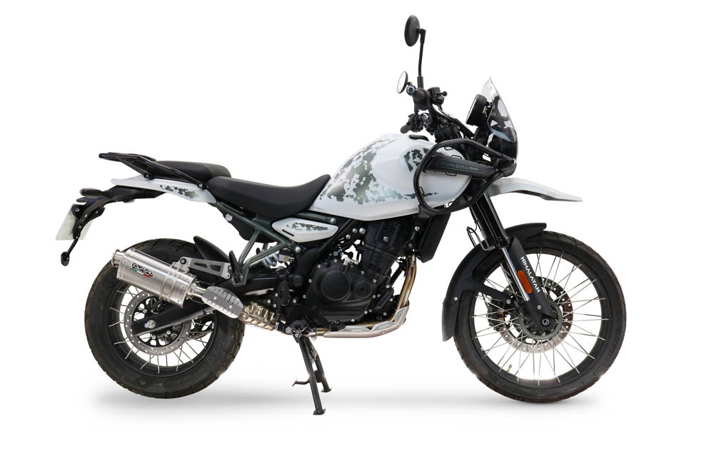Exhaust compatible with Royal Enfield Himalayan 450 2024-2025, Dune Triovale Titanio, Homologated legal slip-on exhaust including removable db killer and link pipe 