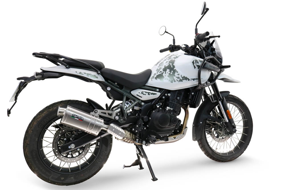 Exhaust compatible with Royal Enfield Himalayan 450 2024-2025, Dune Triovale Titanio, Homologated legal slip-on exhaust including removable db killer and link pipe 