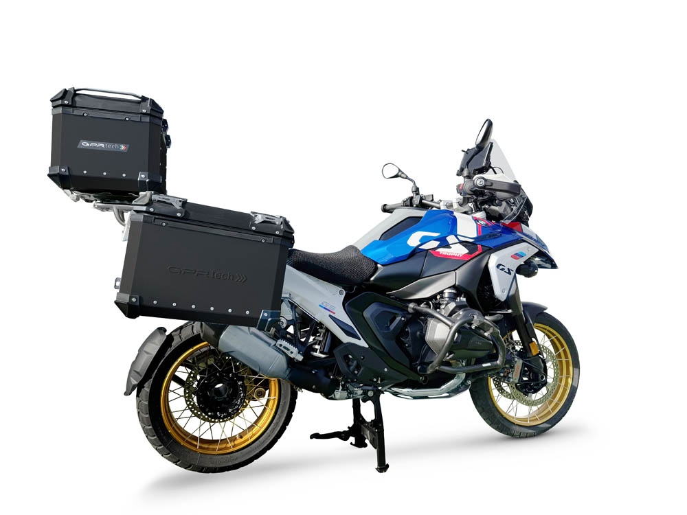GPR TECH compatible with  BMW R 1300 GS 2023/2025 GPR TECH Triptych kit made in black color, with Top case 35 Lt + Side Cases 38 Lt + 38 Lt + general rack holder Top case capacity 35 Lt + side cases capacity 38 LT. + 38 LT.