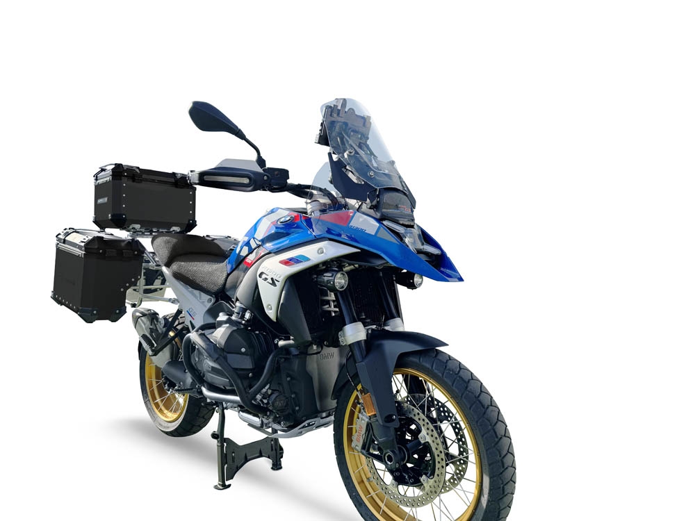 GPR TECH compatible with  BMW R 1300 GS 2023/2025 GPR TECH Triptych kit made in black color, with Top case 35 Lt + Side Cases 38 Lt + 38 Lt + general rack holder Top case capacity 35 Lt + side cases capacity 38 LT. + 38 LT.