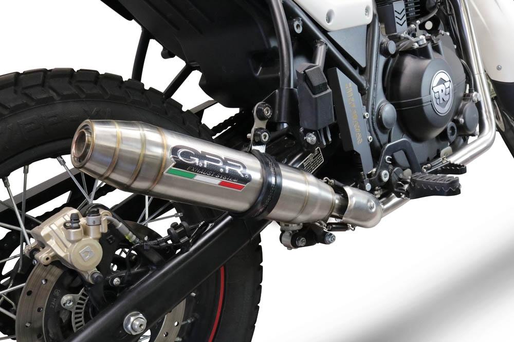 Exhaust compatible with Royal Enfield Scram 411 2022-2024, Deeptone Inox, Slip-on exhaust legal for UK and non-EU markets including link pipe and removable db killer 