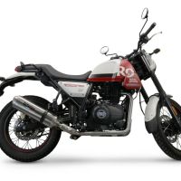 Exhaust compatible with Royal Enfield Scram 411 2022-2024, Satinox , Slip-on exhaust legal for UK and non-EU markets including link pipe and removable db killer 