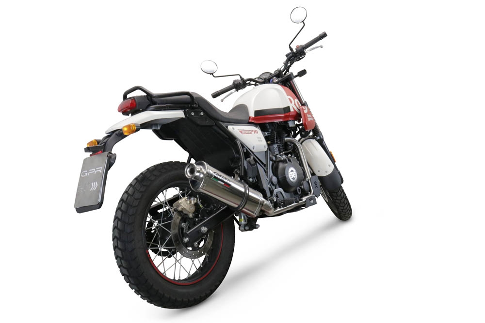 Exhaust compatible with Royal Enfield Scram 411 2022-2024, Trioval, Slip-on exhaust legal for UK and non-EU markets including link pipe and removable db killer 