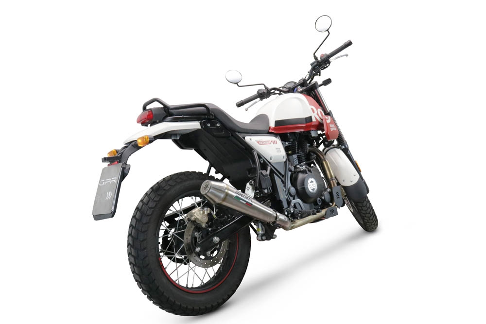 Exhaust compatible with Royal Enfield Scram 411 2022-2024, Vintacone, Slip-on exhaust legal for UK and non-EU markets including link pipe and removable db killer 